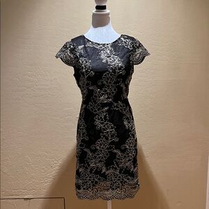 She + Sky Black Dress with Gold Lace embellishment